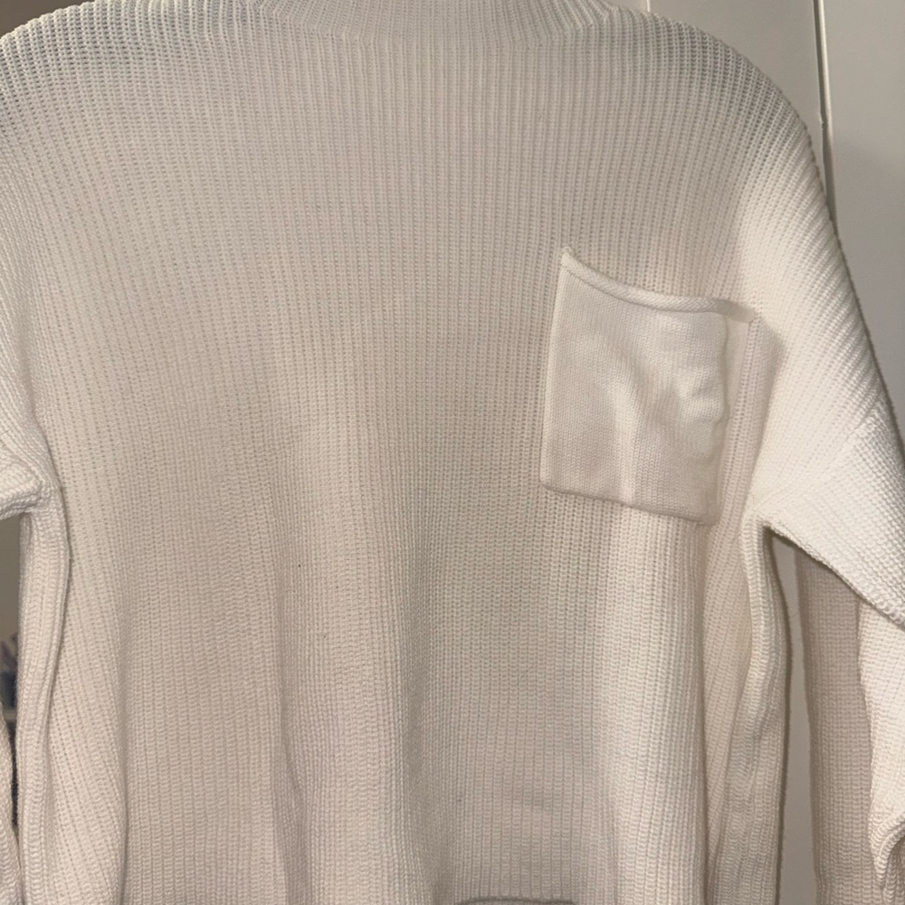 White Knit Sweater with Chest Pocket